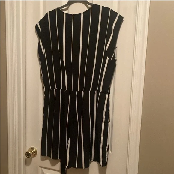 New York & Company Black and White Striped Romper - Picture 2 of 6